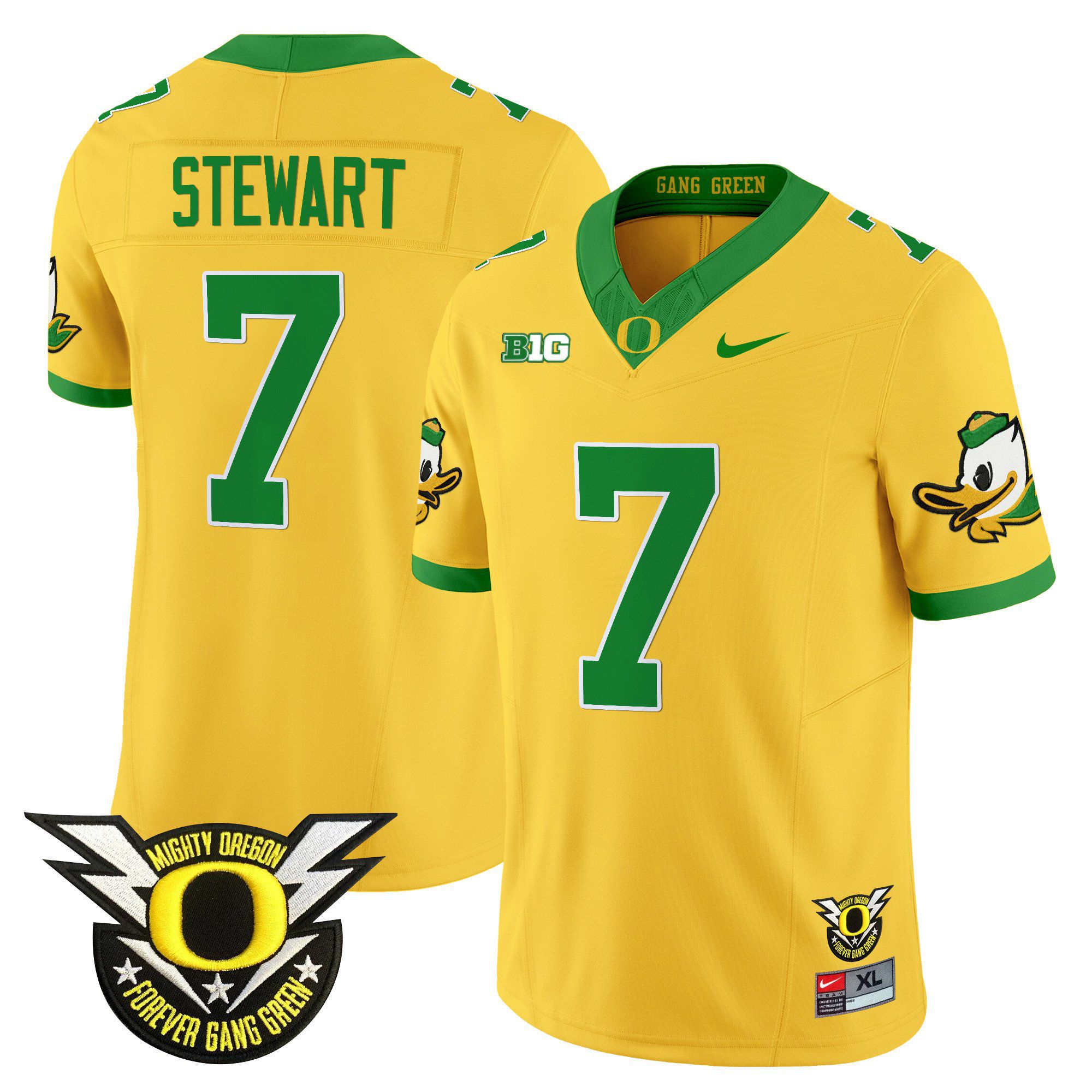 Men Oregon Ducks #7 Stewart Yellow 2024 Nike Forever Gang Green & BIG Patch Vapor Limited NCAA Jersey->ncaa teams->NCAA Jersey